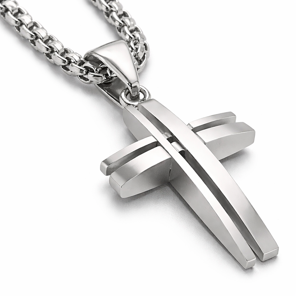 Architectural Cross Pendant, 925 Sterling Silver