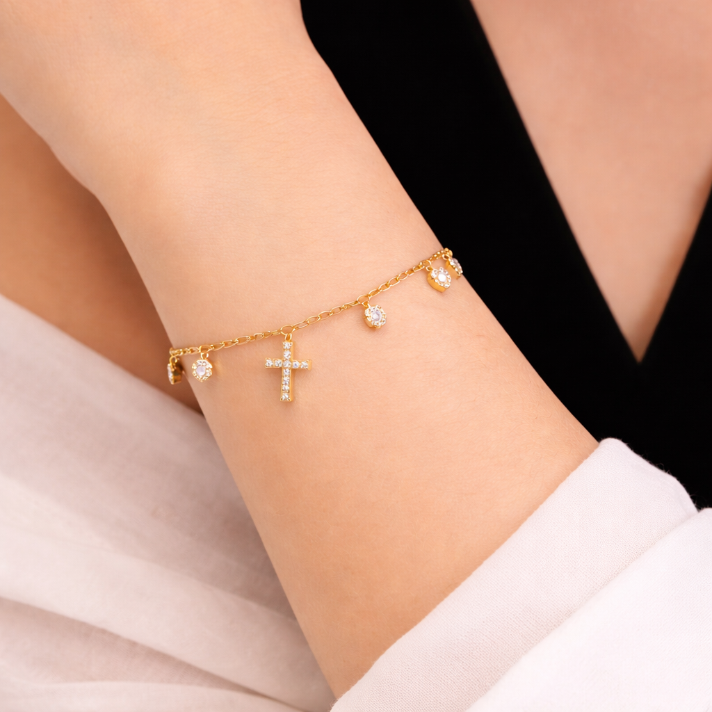 Cross & Charms Bracelet, Gold
