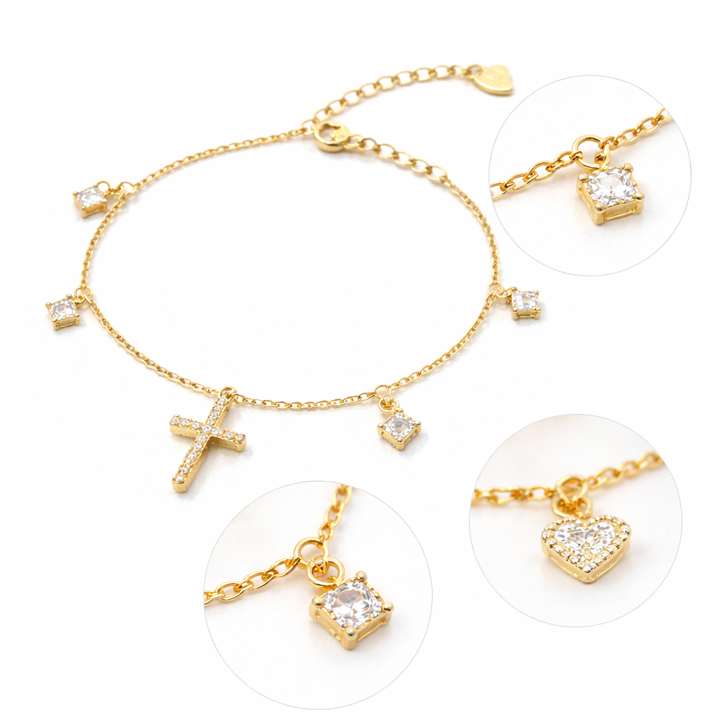 Cross & Charms Bracelet, Gold