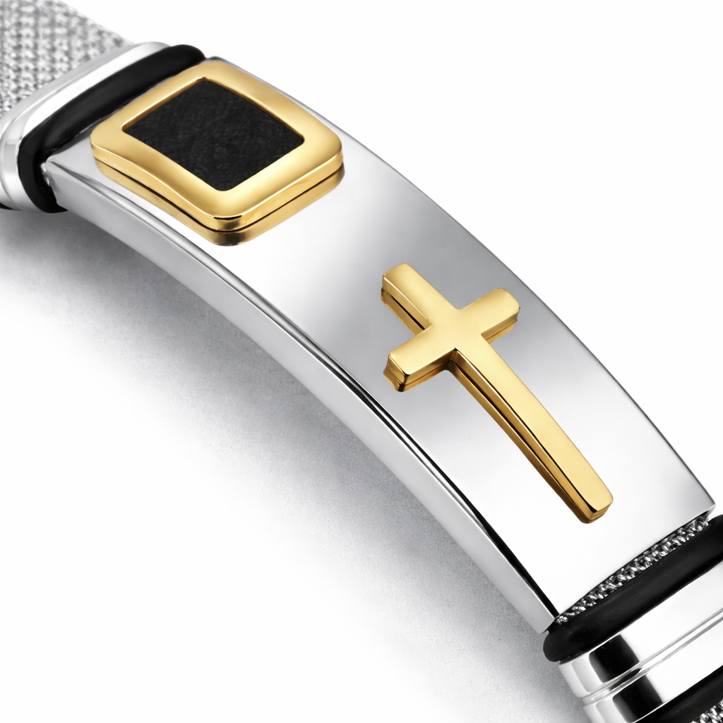 Aurum Cross Mesh Cuff Bracelet, 925 Sterling Silver, Pure Gold Plated