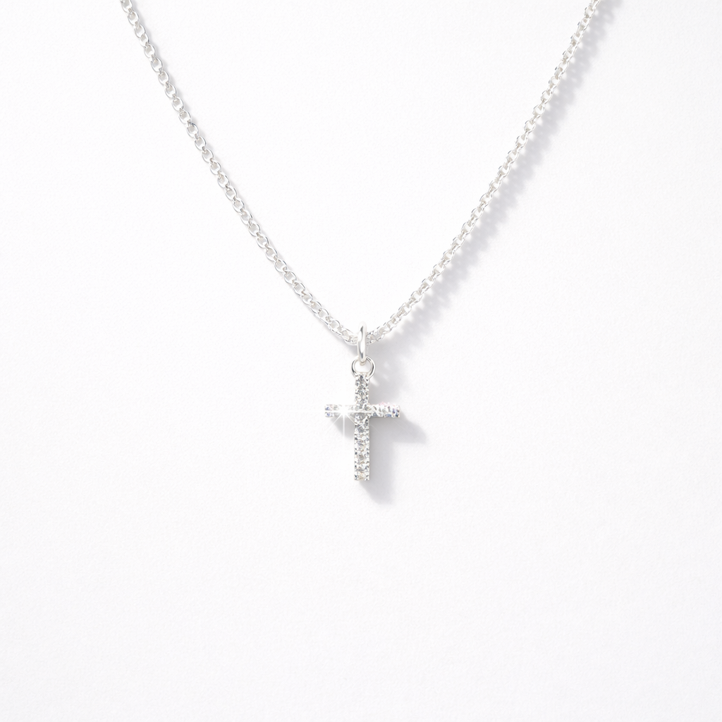 Lumière Cross Pendant Necklace, Brilliant Stone Set — 925 Sterling Silver