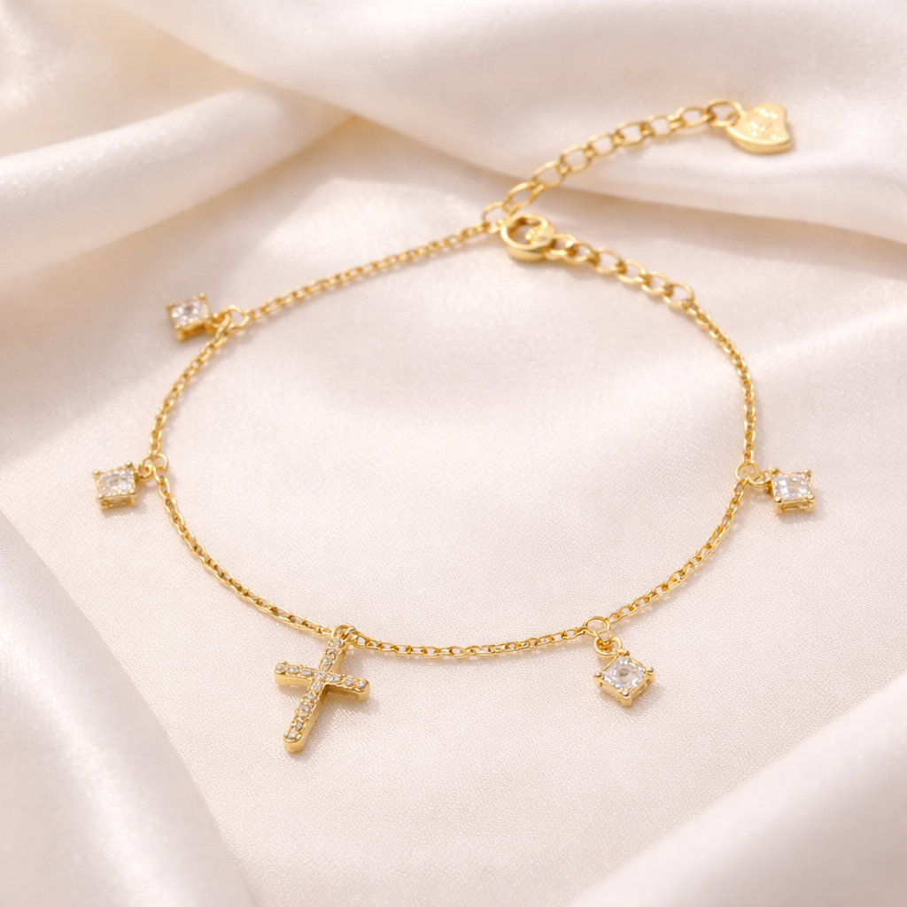 Cross & Charms Bracelet, Gold