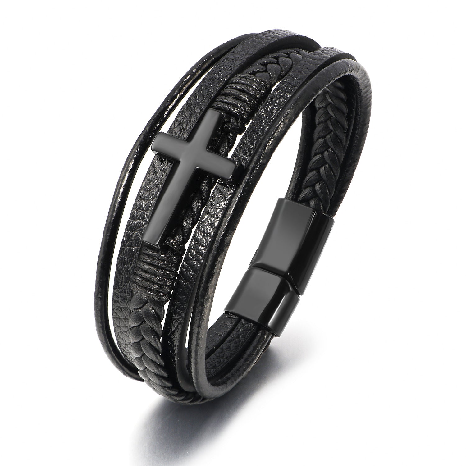 Iron Faith Leather Bracelet – 925 Sterling Silver