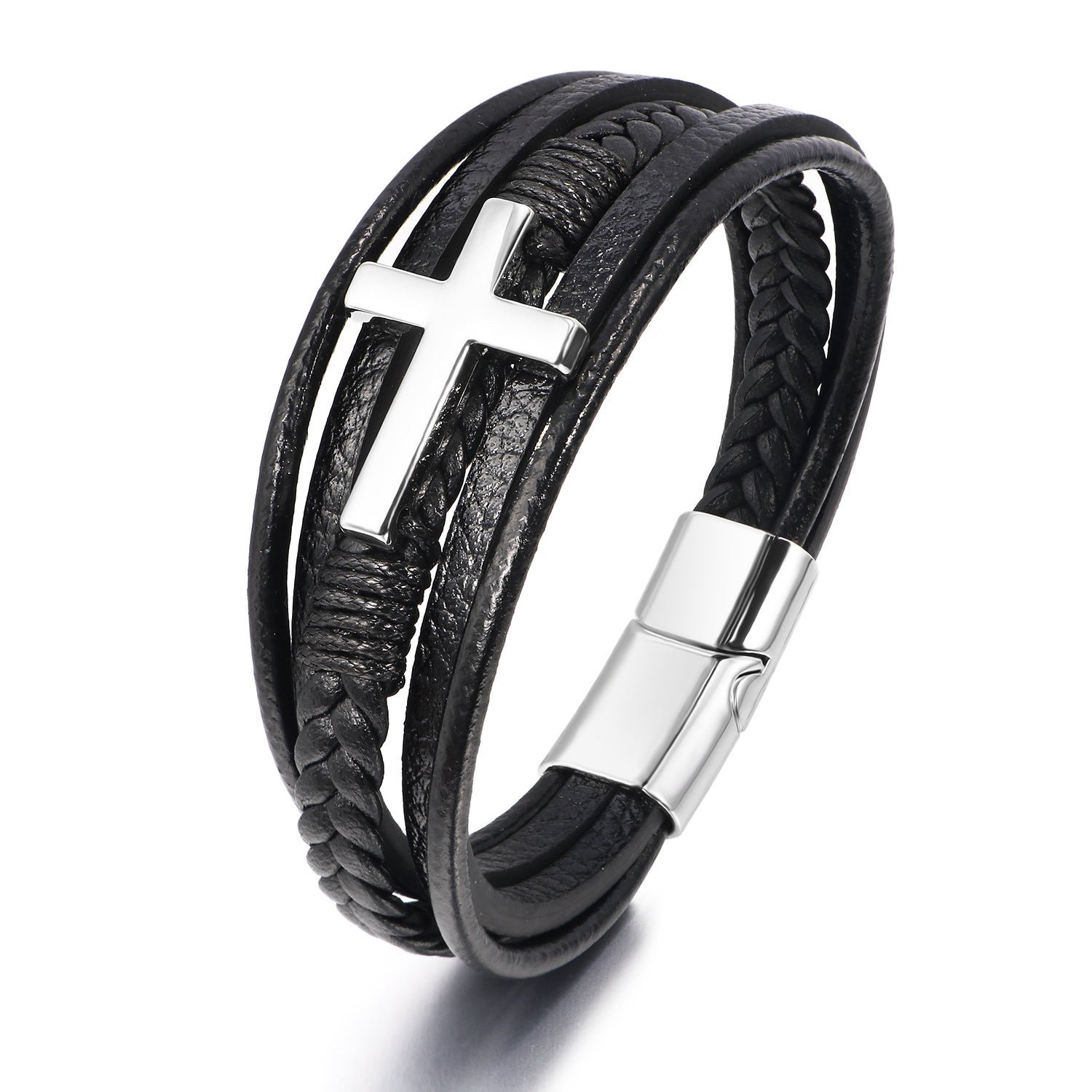 Iron Faith Leather Bracelet – 925 Sterling Silver